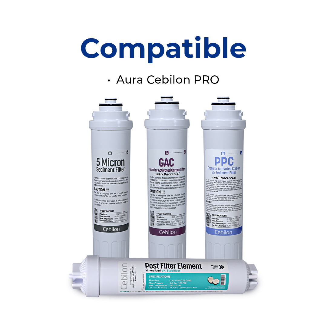 Cebilon Replacement Water Filters Set (Pack of 4) – Compatible with Cebilon Pro System (Includes Post Filter)